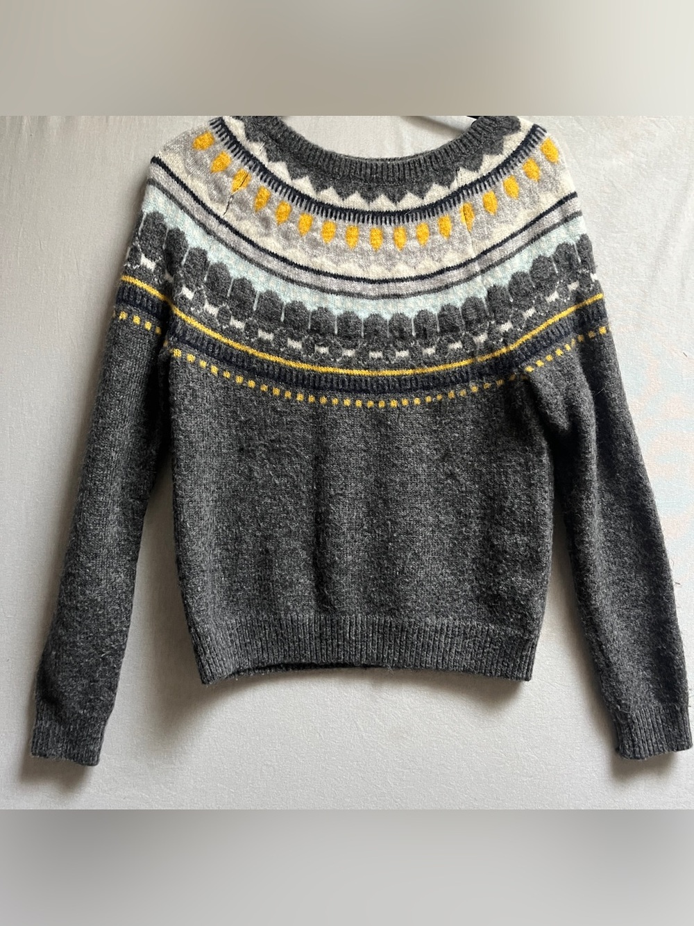 GAP Women's Dark Gray Fair Isle Yoke Wool Blend Sweater